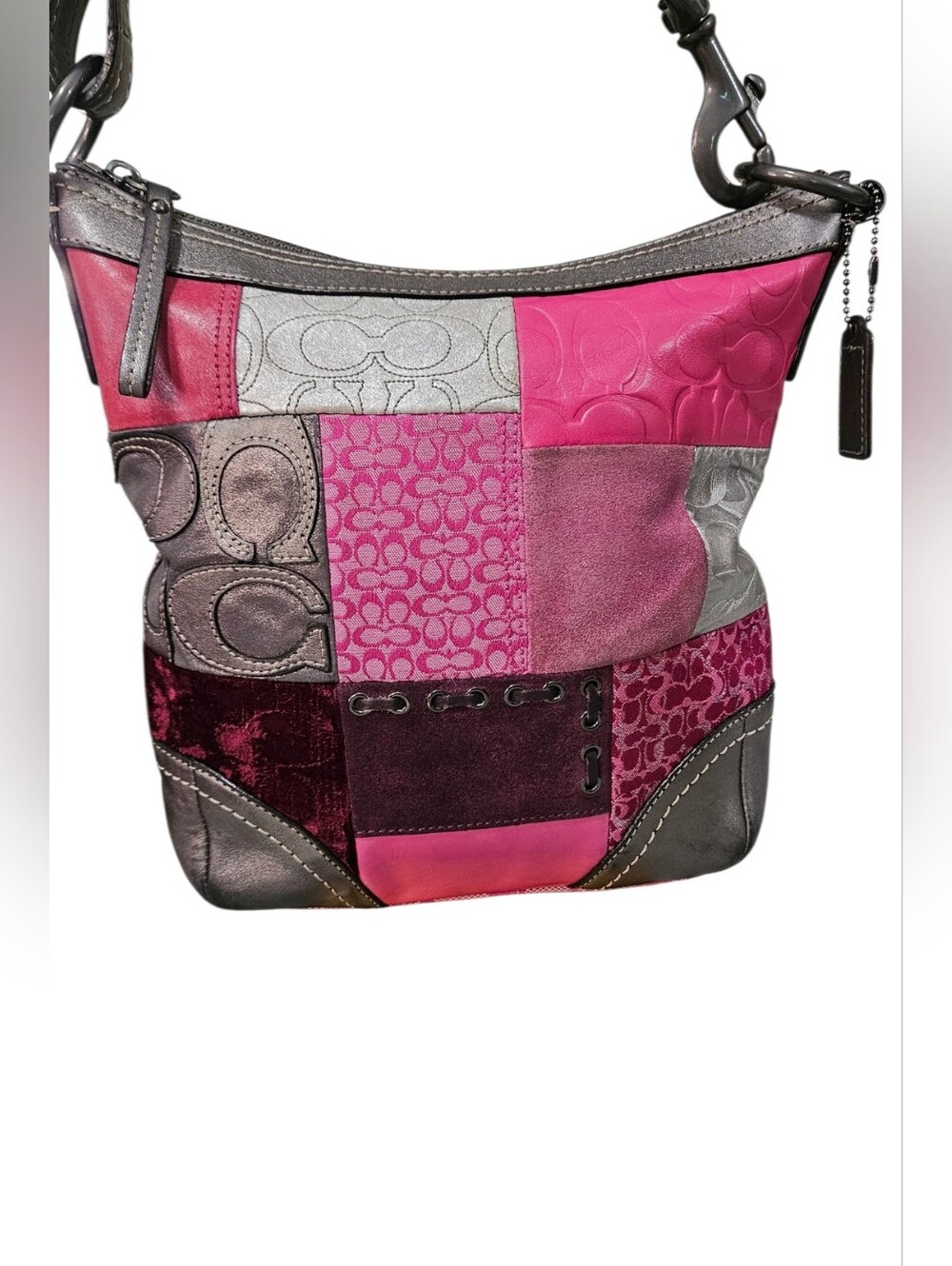 Coach Patchwork Shoulder Bag in Pink and Silver - Picture 2 of 14